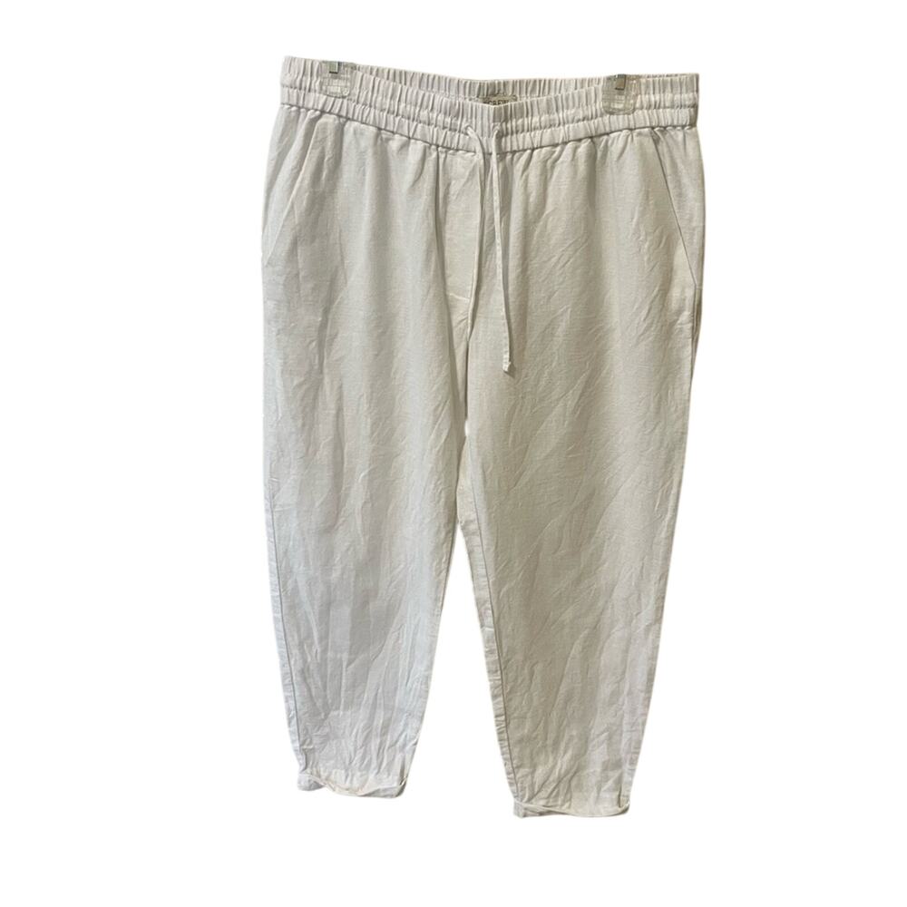 J Crew White Linen Pants Women's Size 8 Summer vacation drawstring Classic Beach